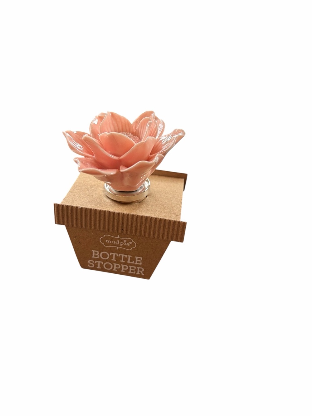 Mud Pie Coral Pink Ceramic Floral Bottle Stopper